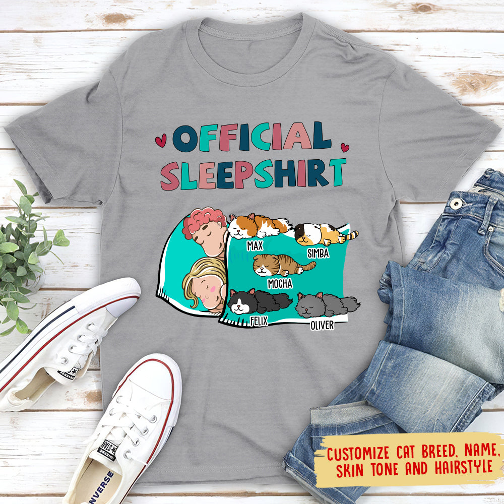 Custom Christmas & Birthday Keepsake Gift • Cat Official Sleepshirt For Couple - Personalized Unisex T-shirt