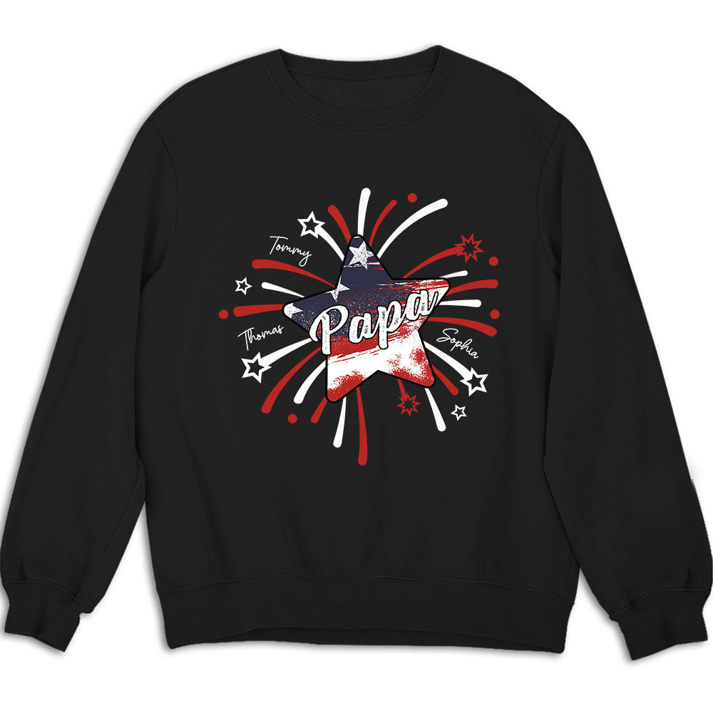 Custom Christmas & Birthday Gift for Dad, Grandpa • Papa & Kids Firework Star - Personalized Shirt