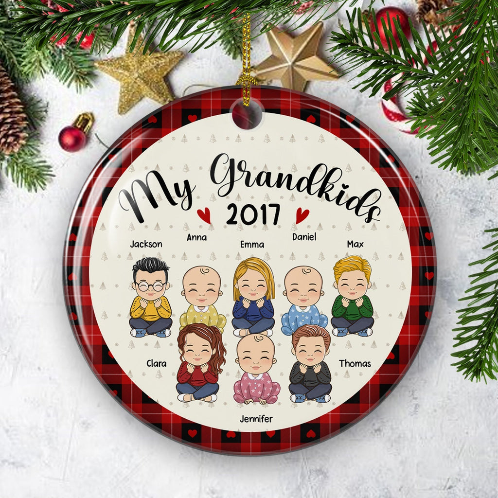 Custom Family Ornament, Christmas Gift for Family Members •  My Lovely Grandkids - Personalized Circle Ceramic Christmas Ornament