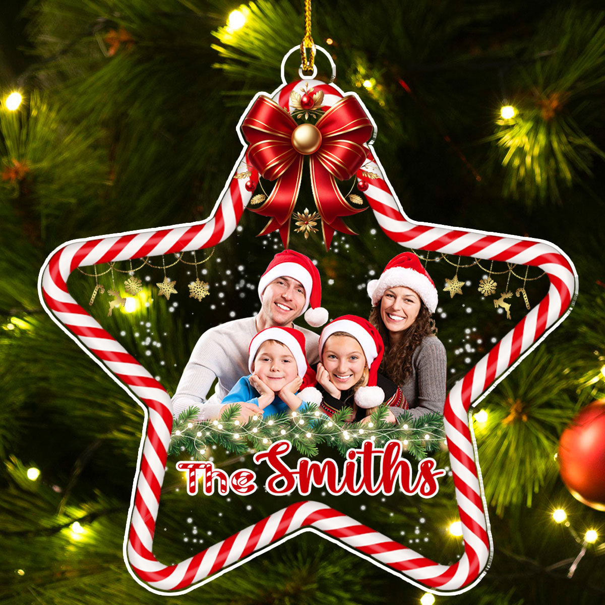 Custom Photo Family Ornament, Christmas Gift for Family Members • Holiday Joy - Personalized Acrylic Ornament
