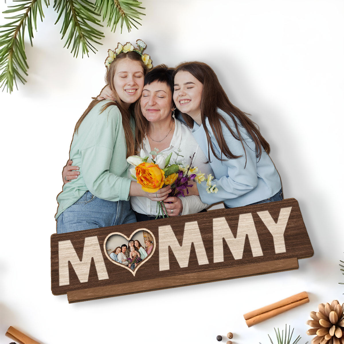 Custom Decor for Mom, Special Gift for Mother • Forever My Mom - Personalized 2-Layer Wood Plaque With Flat Base