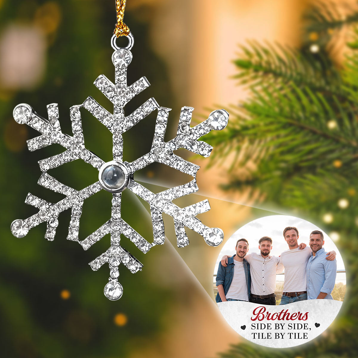 Custom Photo Sister Christmas Ornament • Side By Side Tile By Tile - Personalized Photo Snowflake Projection Ornament