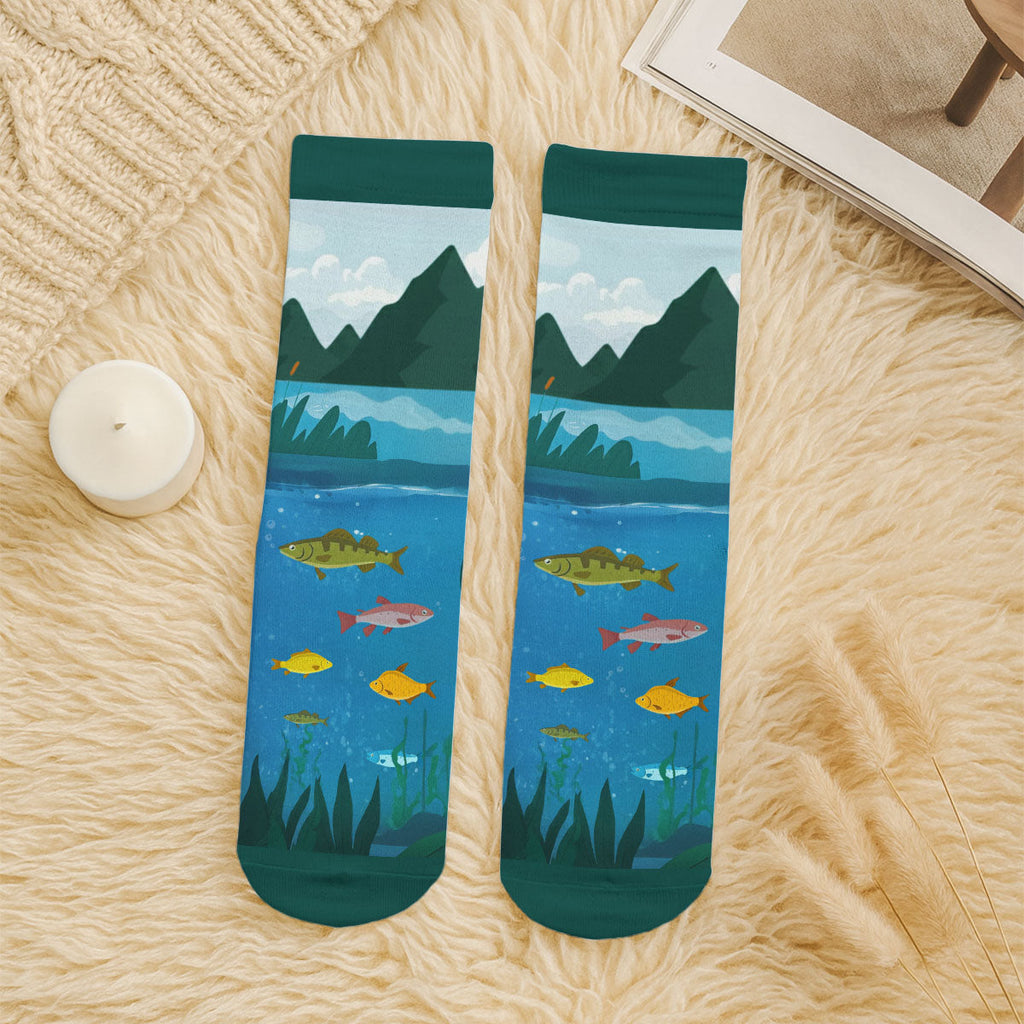 Custom Photo Fishing Lover Gift, Outdoor Footwear For Fishermen • Life Is Better At the Lake - Personalized Crew Socks