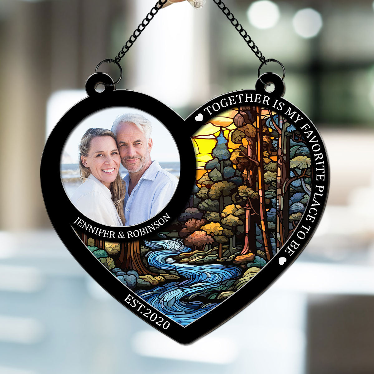 Custom Photo Couple Hanging Decor, Anniversary Valentine's Day Gifts • Together We Found Love - Personalized Suncatcher
