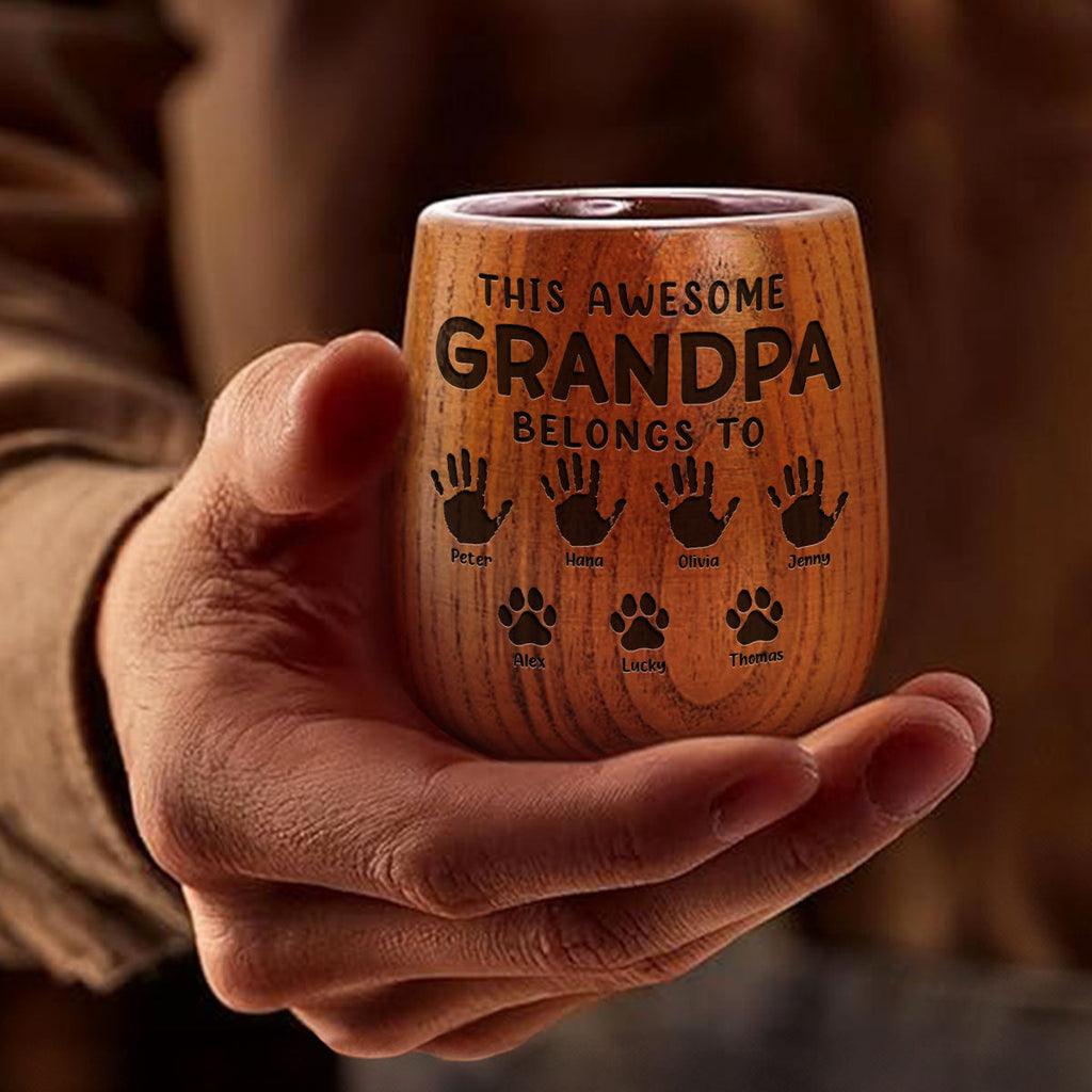 This Awesome Daddy Belongs To - Personalized Engraved Wooden Whiskey Glass