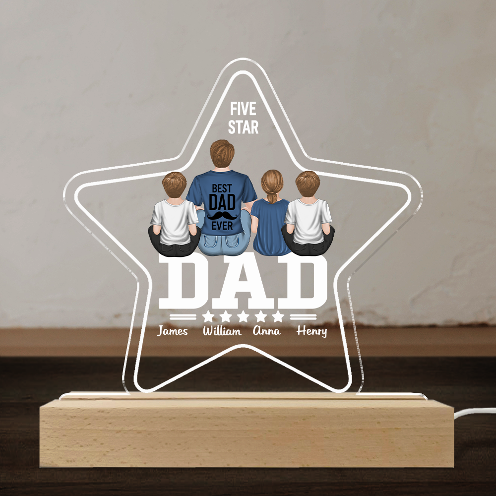 Custom Gifts for Dad Grandpa, Christmas Father's Day Birthday • Five Star Dad - Personalized LED Light