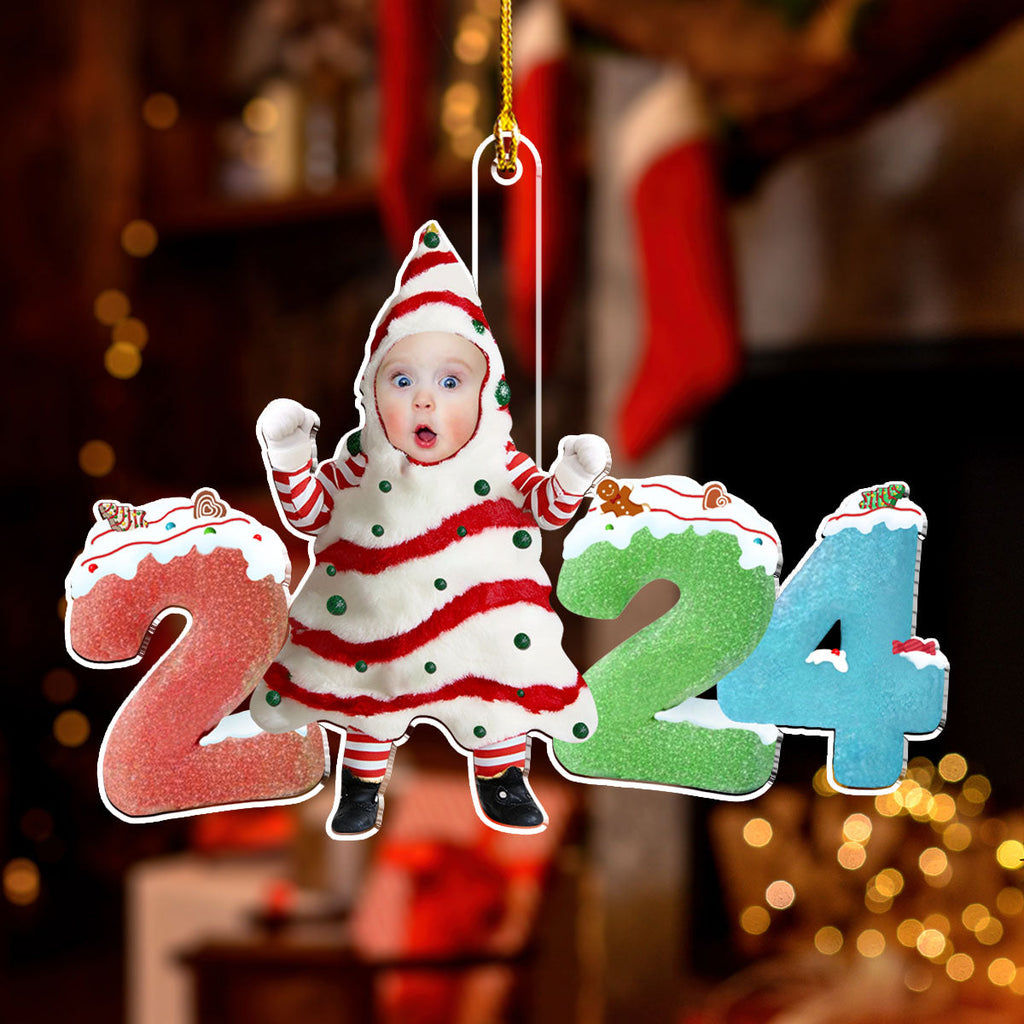 Custom Photo Baby Christmas Ornament for New Parents • Christmas Tree Cake With Baby 2024 - Personalized Acrylic Ornament