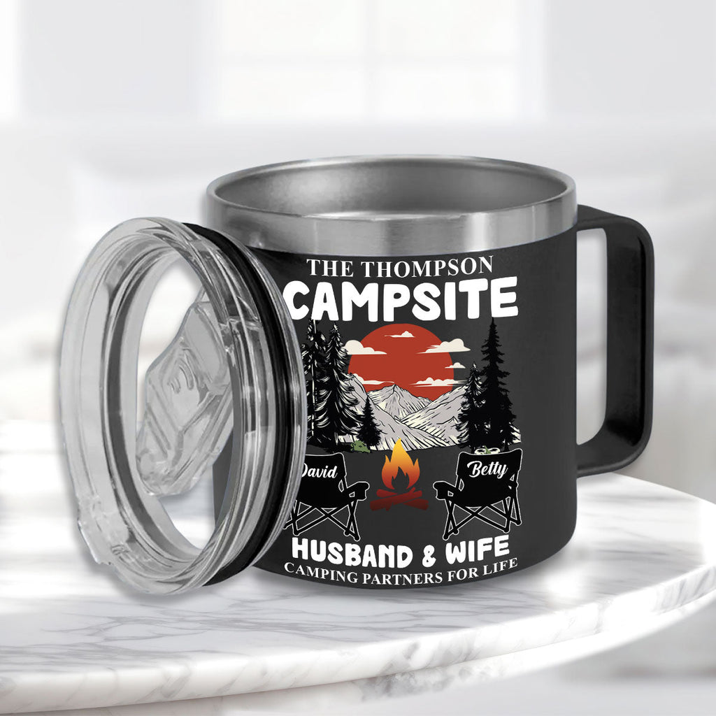 Camping Partners For Life - Personalized 14oz Stainless Steel Tumbler With Handle