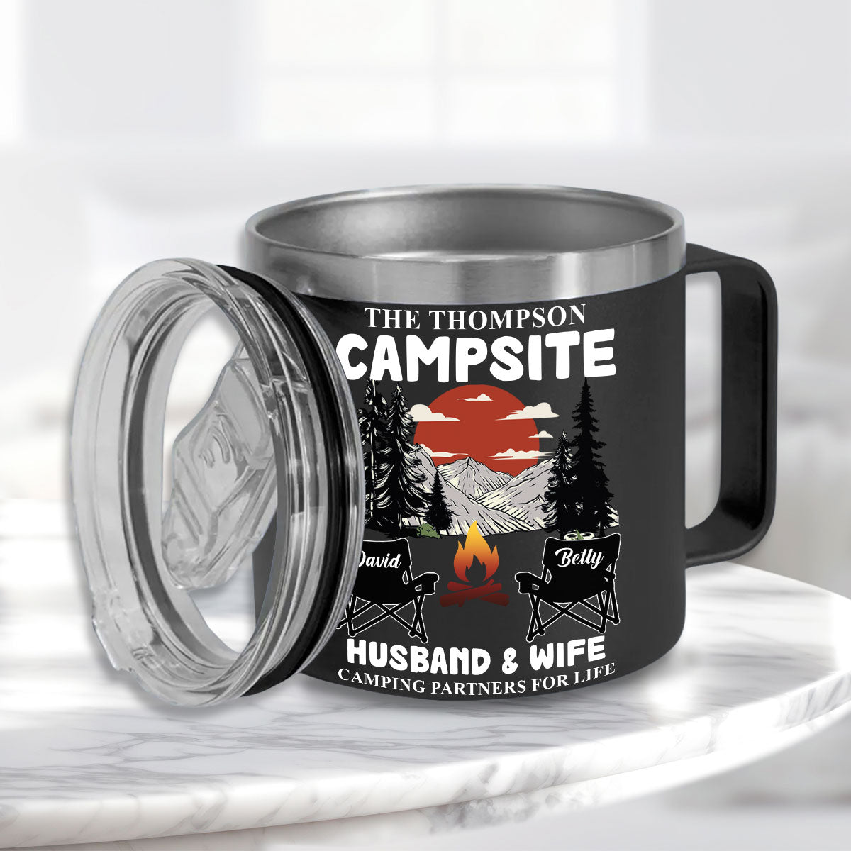 Camping Partners For Life - Personalized 14oz Stainless Steel Tumbler With Handle