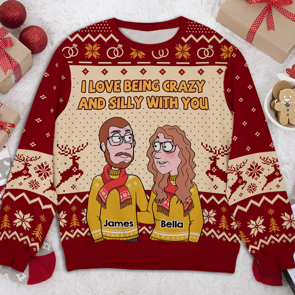 Custom Couple Christmas Sweatshirt, Anniversary Gift • Crazy With You - Personalized All-Over-Print Sweatshirt