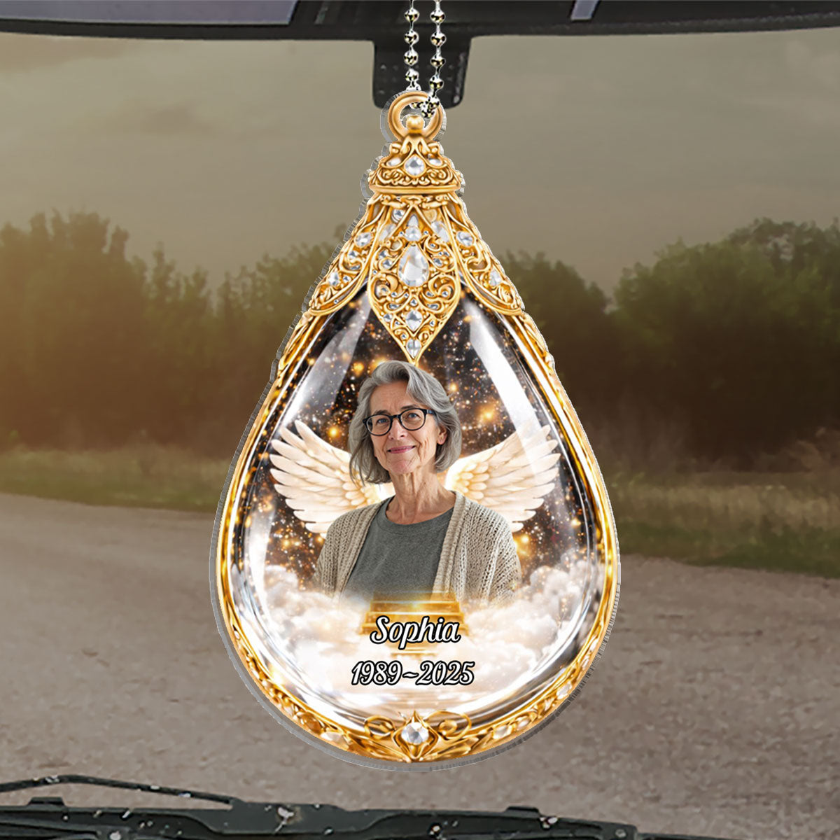 Custom Memorial Car Ornament, Sympathy Keepsake • Teardrops Memorial - Personalized Car Ornament