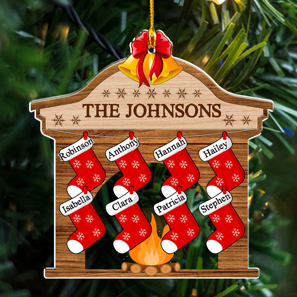 Custom Family Ornament, Christmas Gift for Family Members •  Christmas Fireplace - Personalized Acrylic Ornament