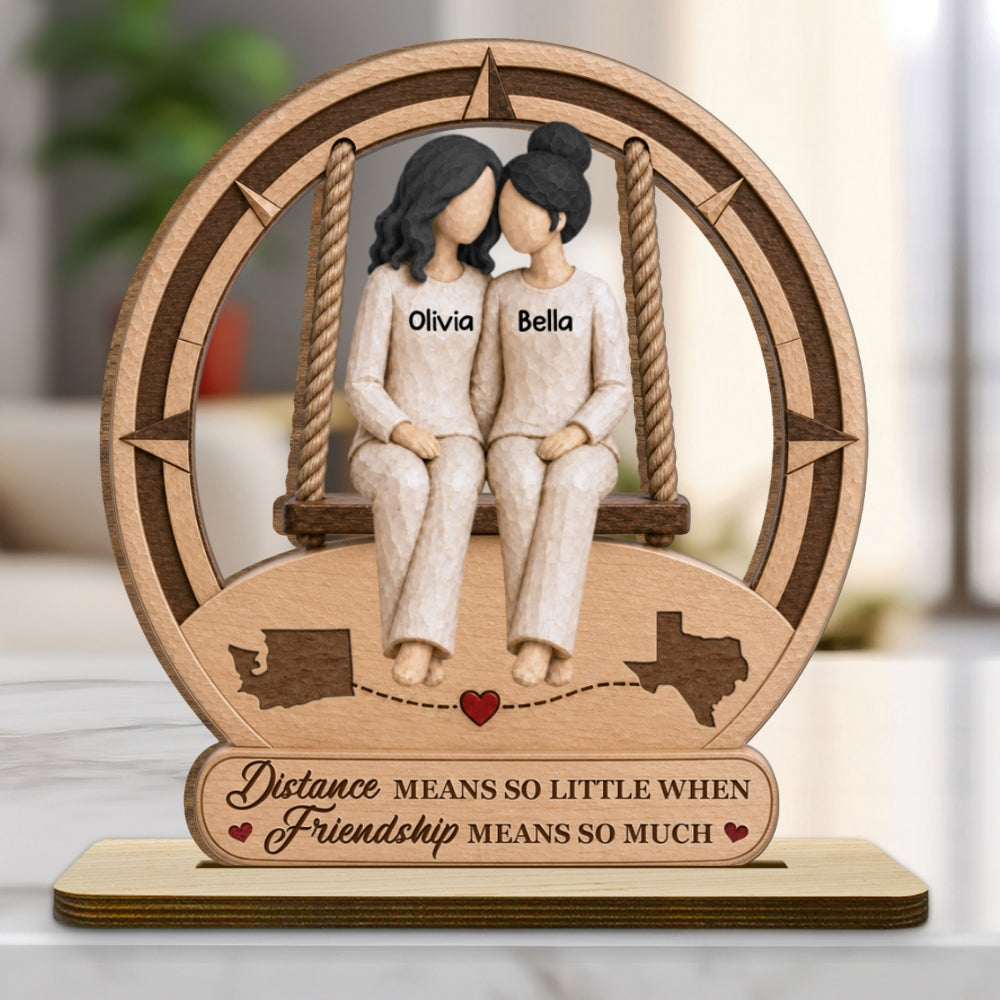Custom Friendship Decor, Christmas Birthday Gifts For Best Friend • Besties At Heart - Personalized 2-Layer Wood Plaque With Flat Base