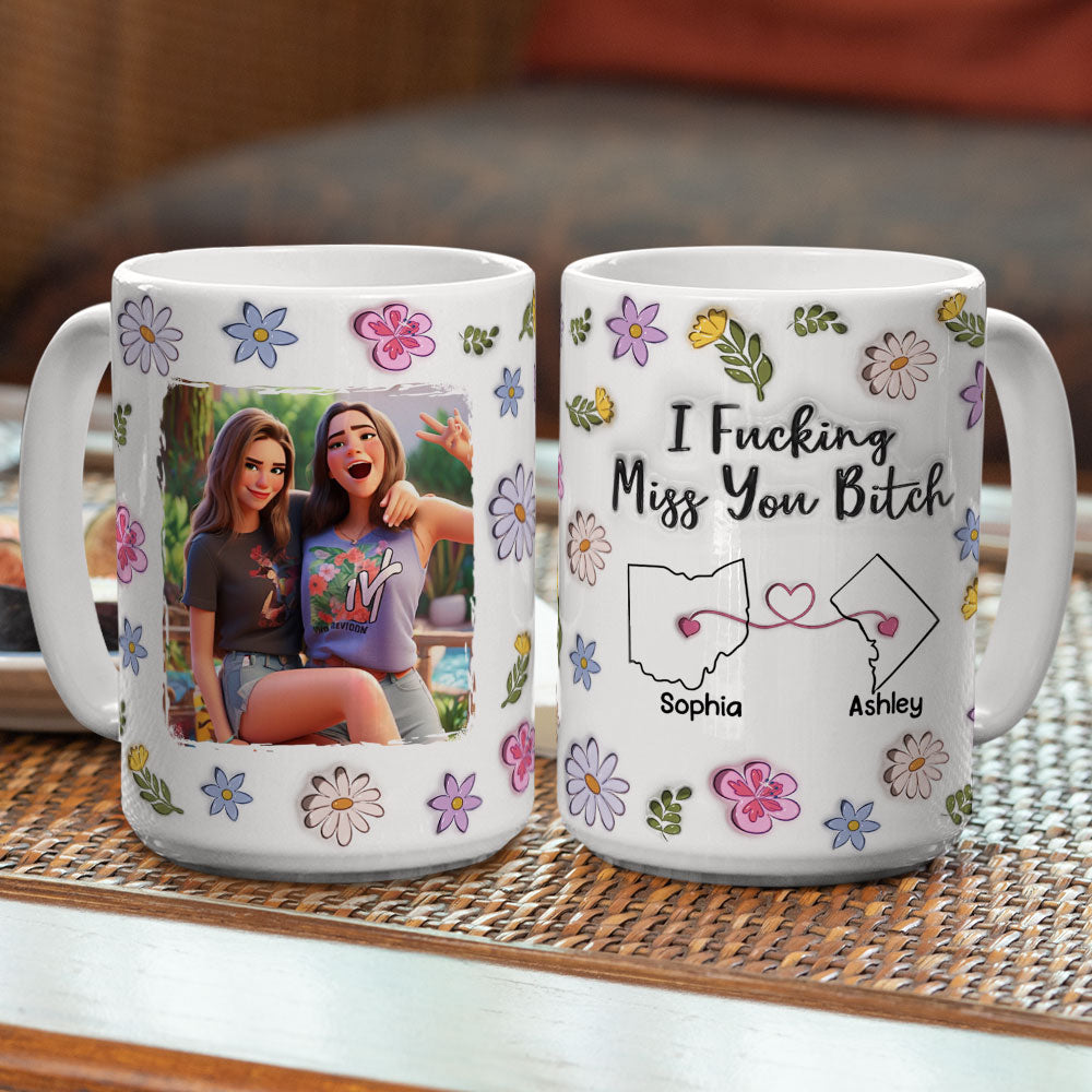 Custom Photo Best Friend, Christmas & Birthday Friendship Keepsake Gift • Bestie I Miss You - Personalized 3D Inflated Effect Mug