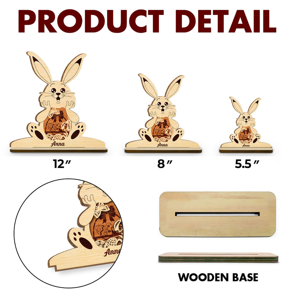 Custom Family Decor, Christmas Birthday Family Keepsake • Bunny Bliss Celebration - Personalized 2-Layer Wood Plaque With Flat Base