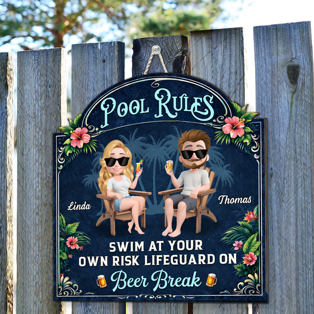 Custom Home & Wall Decor, Birthday & Christmas Gift • Poolside Paradise Version 2 - Personalized Wood Sign