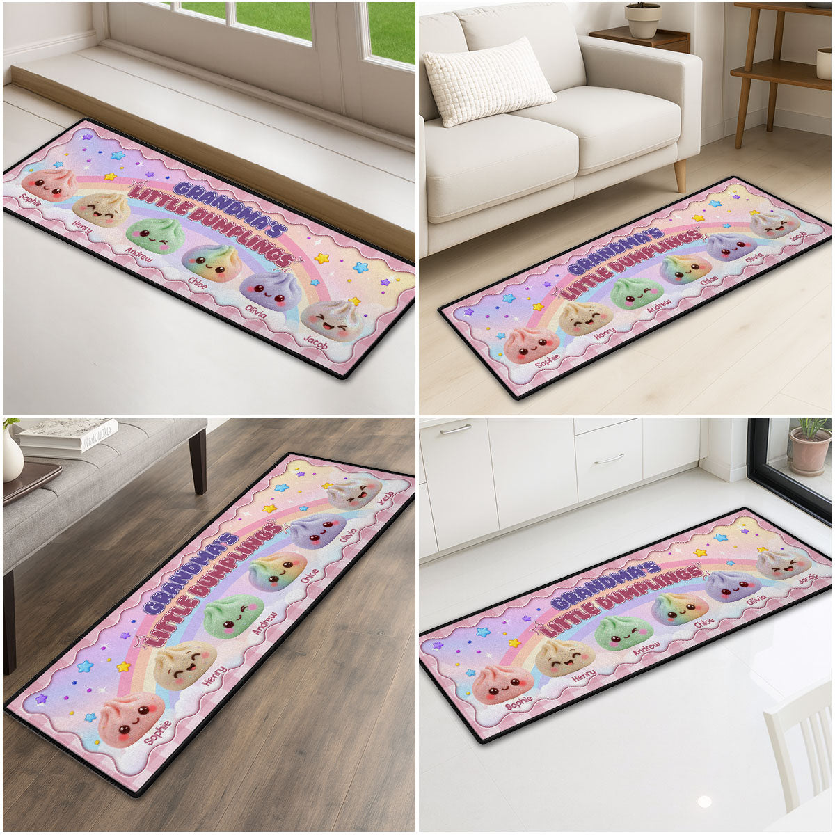 Custom Family Name Rug, Housewarming Birthday Gift For Grandma Grandparents • Grandma Little Dumplings - Personalized Runner Rug