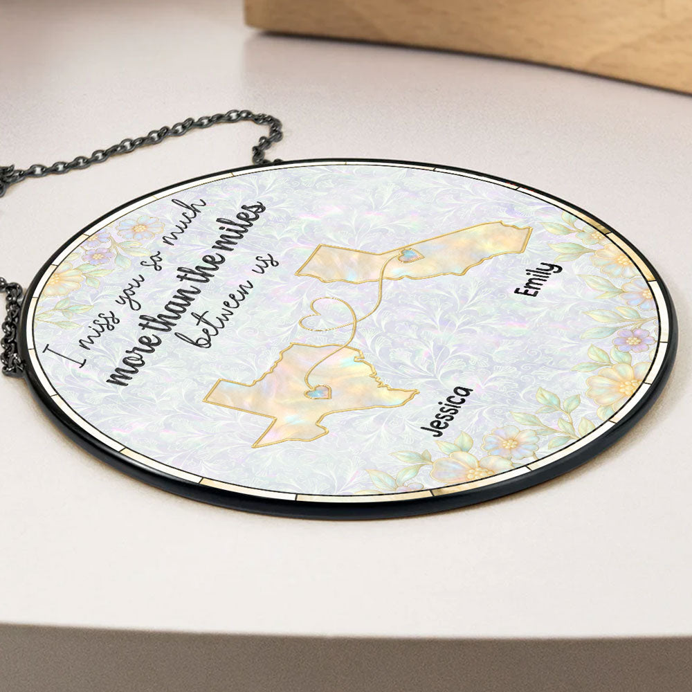 Custom Name Best Friend Hanging Decor, Friendship Birthday Gifts • Distance Makes Us Stronger - Personalized Window Hanging Suncatcher