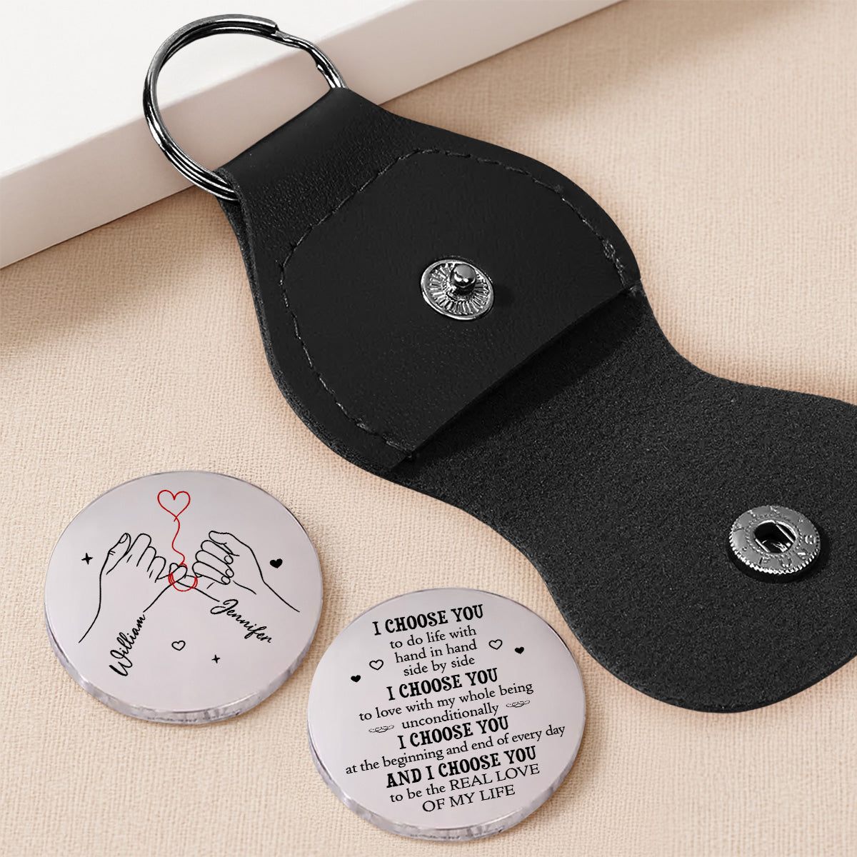 Custom Coin Keychain for Wife, Couple Anniversary Valentine's Day Gifts • Real Love - Personalized Pocket Hug