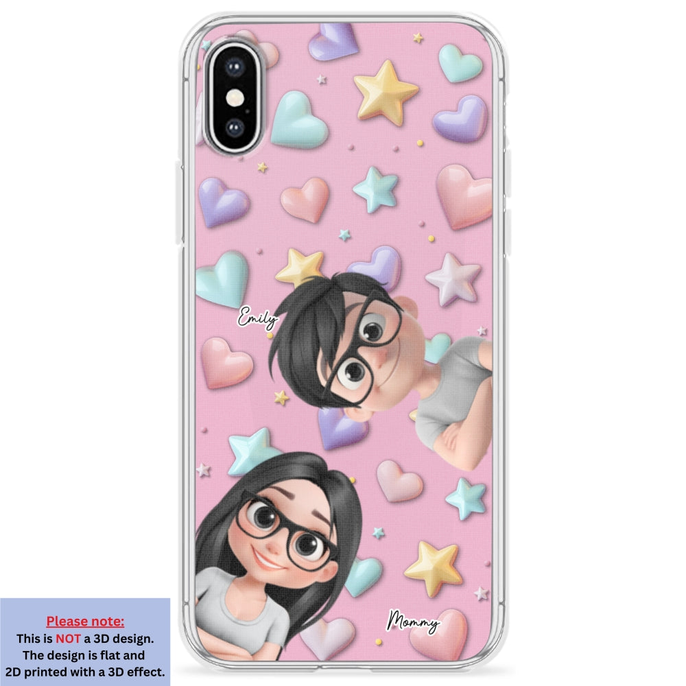Cute Mommy And Children - Personalized 3D Effect Phone Case