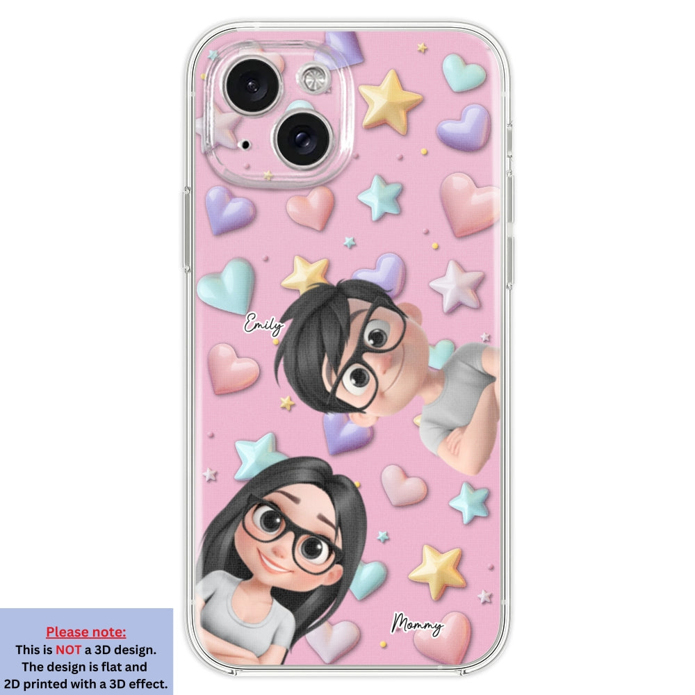 Cute Mommy And Children - Personalized 3D Effect Phone Case