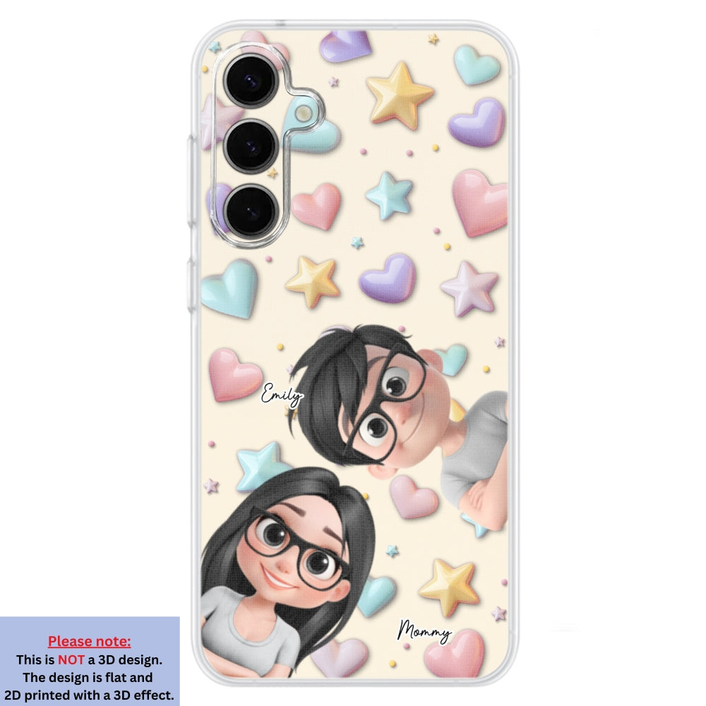 Cute Mommy And Children - Personalized 3D Effect Phone Case