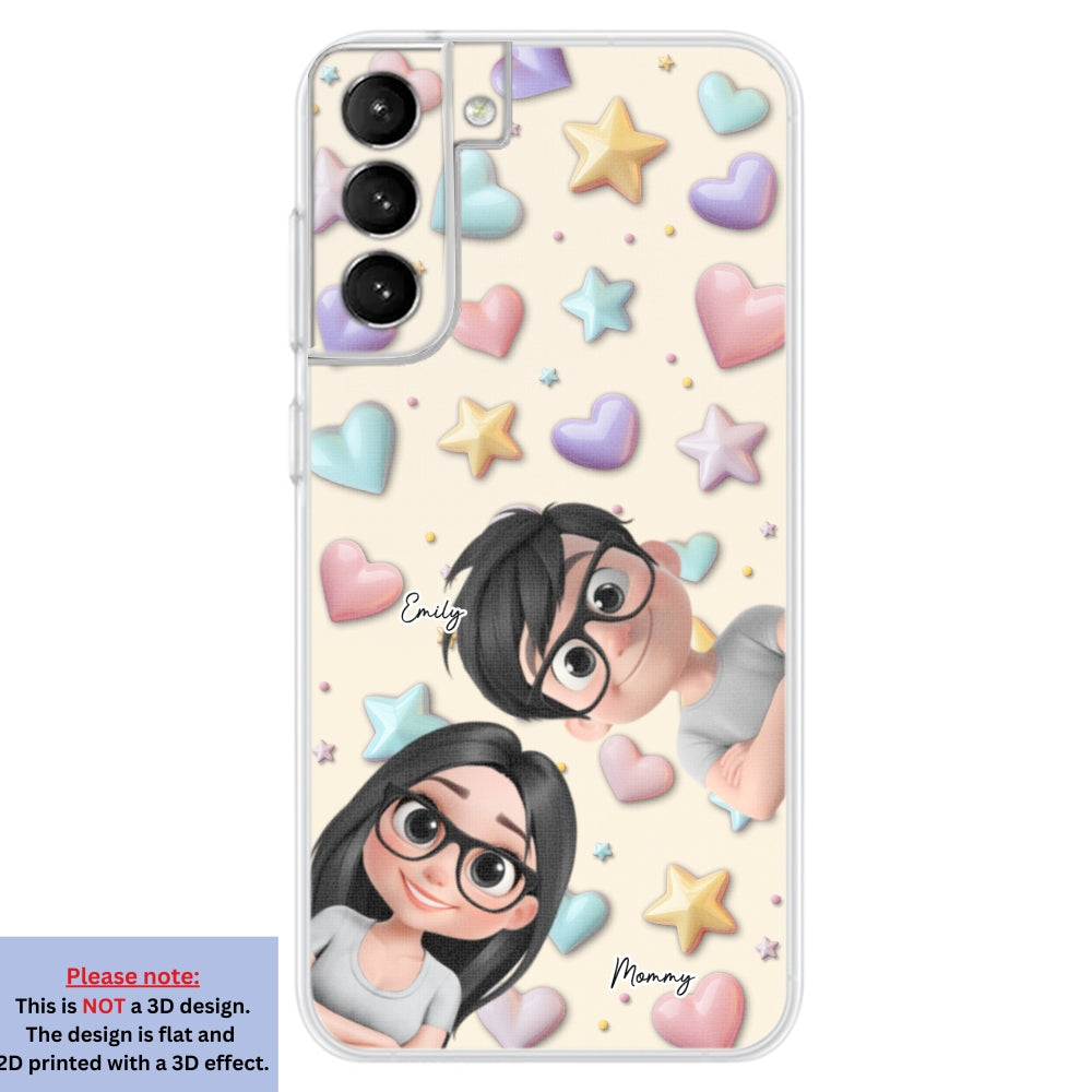 Cute Mommy And Children - Personalized 3D Effect Phone Case