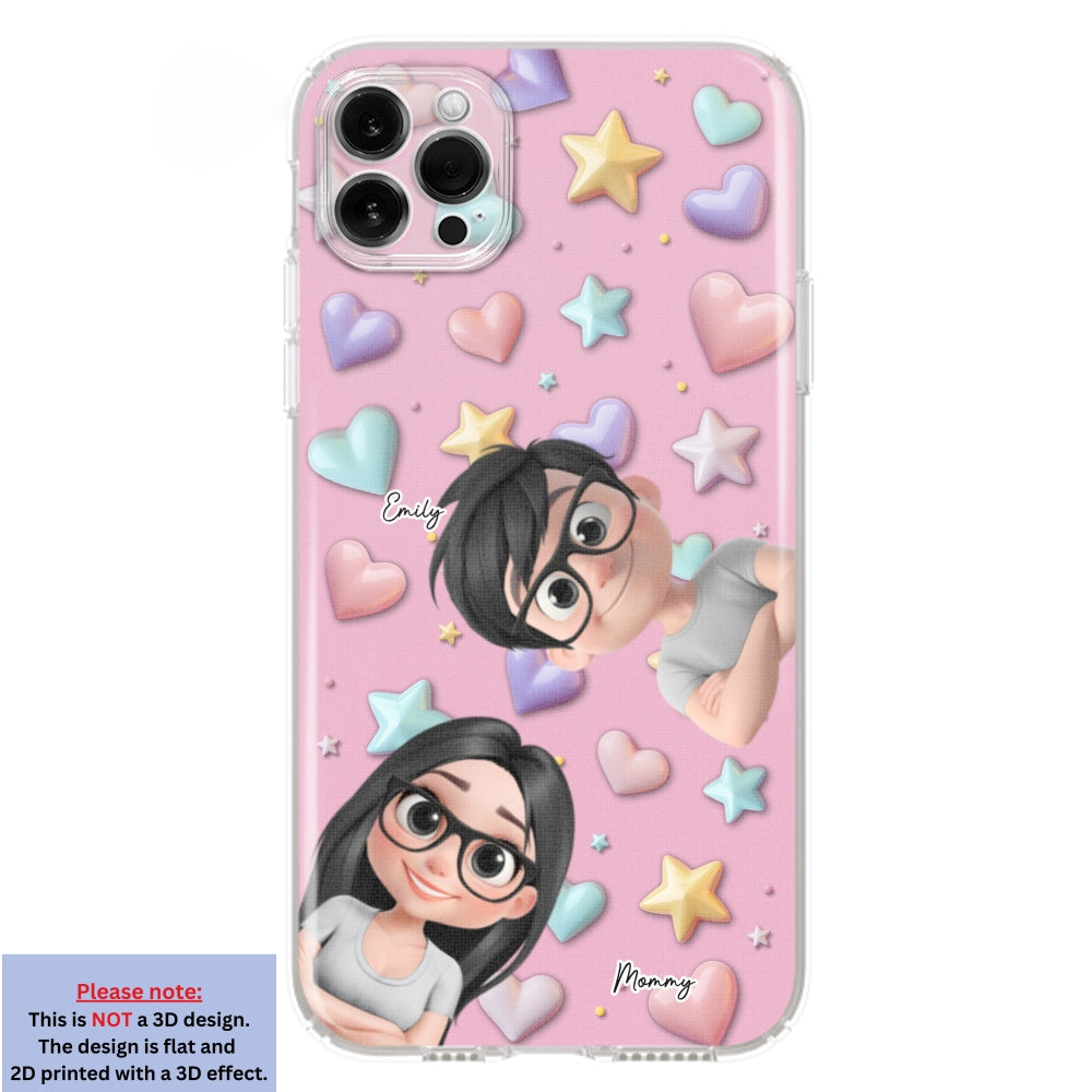 Cute Mommy And Children - Personalized 3D Effect Phone Case