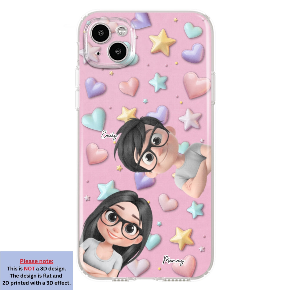 Cute Mommy And Children - Personalized 3D Effect Phone Case