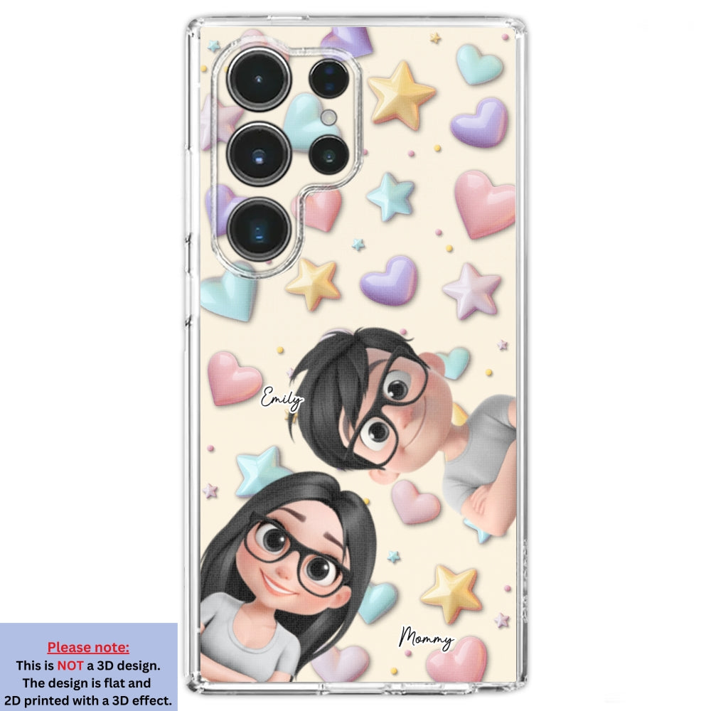 Cute Mommy And Children - Personalized 3D Effect Phone Case