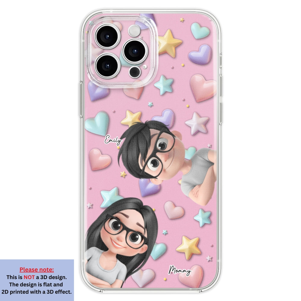 Cute Mommy And Children - Personalized 3D Effect Phone Case