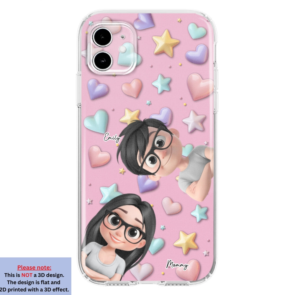 Cute Mommy And Children - Personalized 3D Effect Phone Case