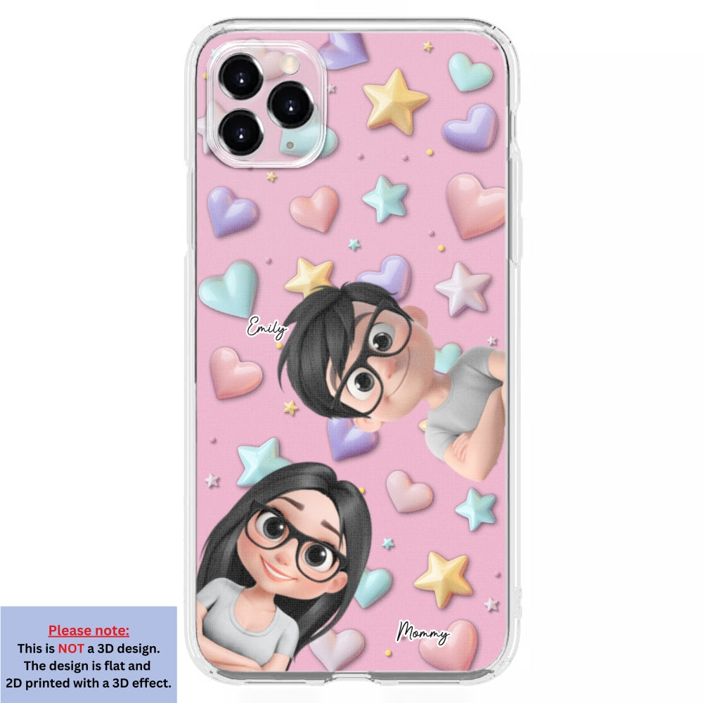 Cute Mommy And Children - Personalized 3D Effect Phone Case