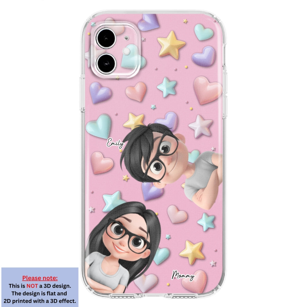 Cute Mommy And Children - Personalized 3D Effect Phone Case