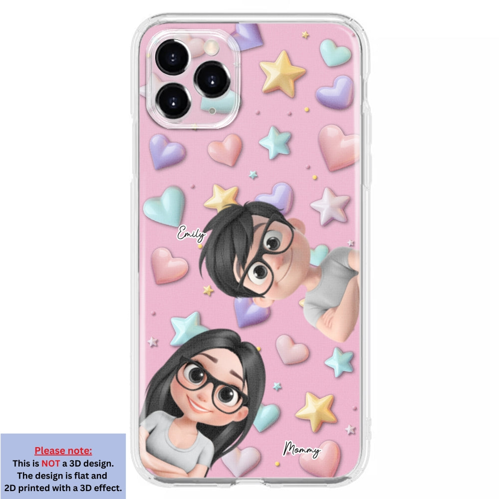 Cute Mommy And Children - Personalized 3D Effect Phone Case