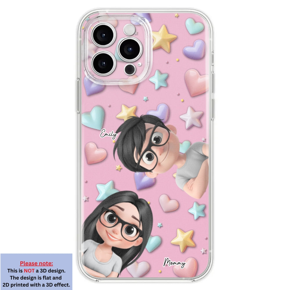 Cute Mommy And Children - Personalized 3D Effect Phone Case