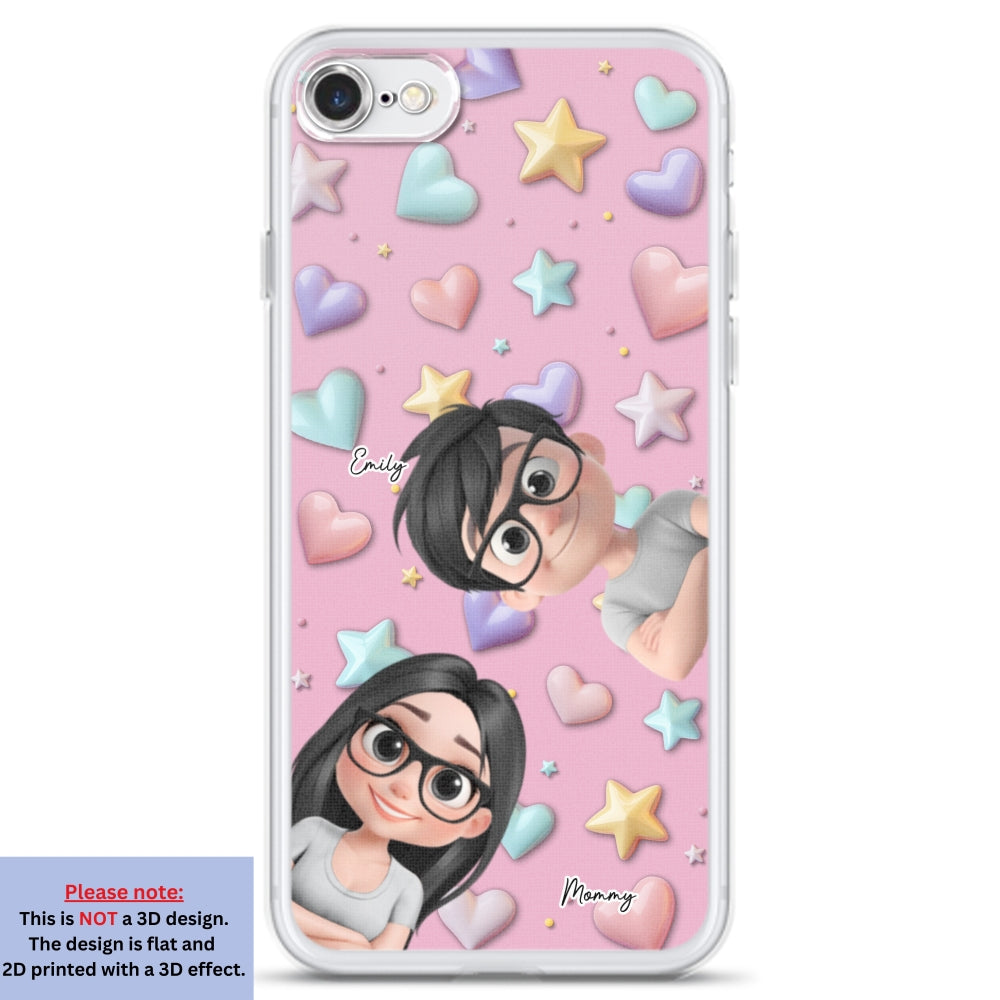 Cute Mommy And Children - Personalized 3D Effect Phone Case
