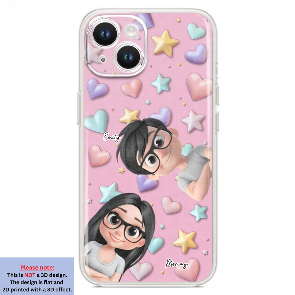 Cute Mommy And Children - Personalized 3D Effect Phone Case