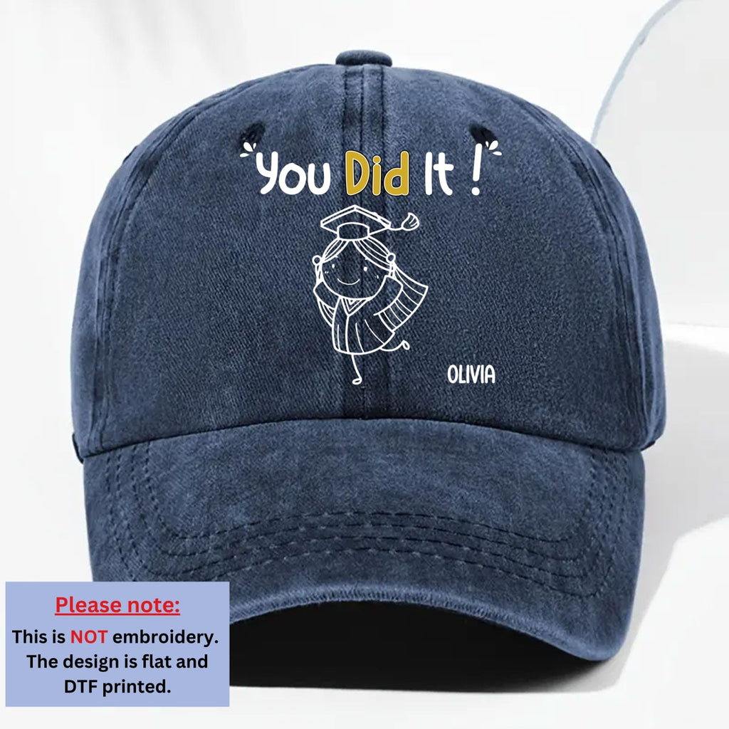 You Did It - Personalized Vintage Washed Denim Cap