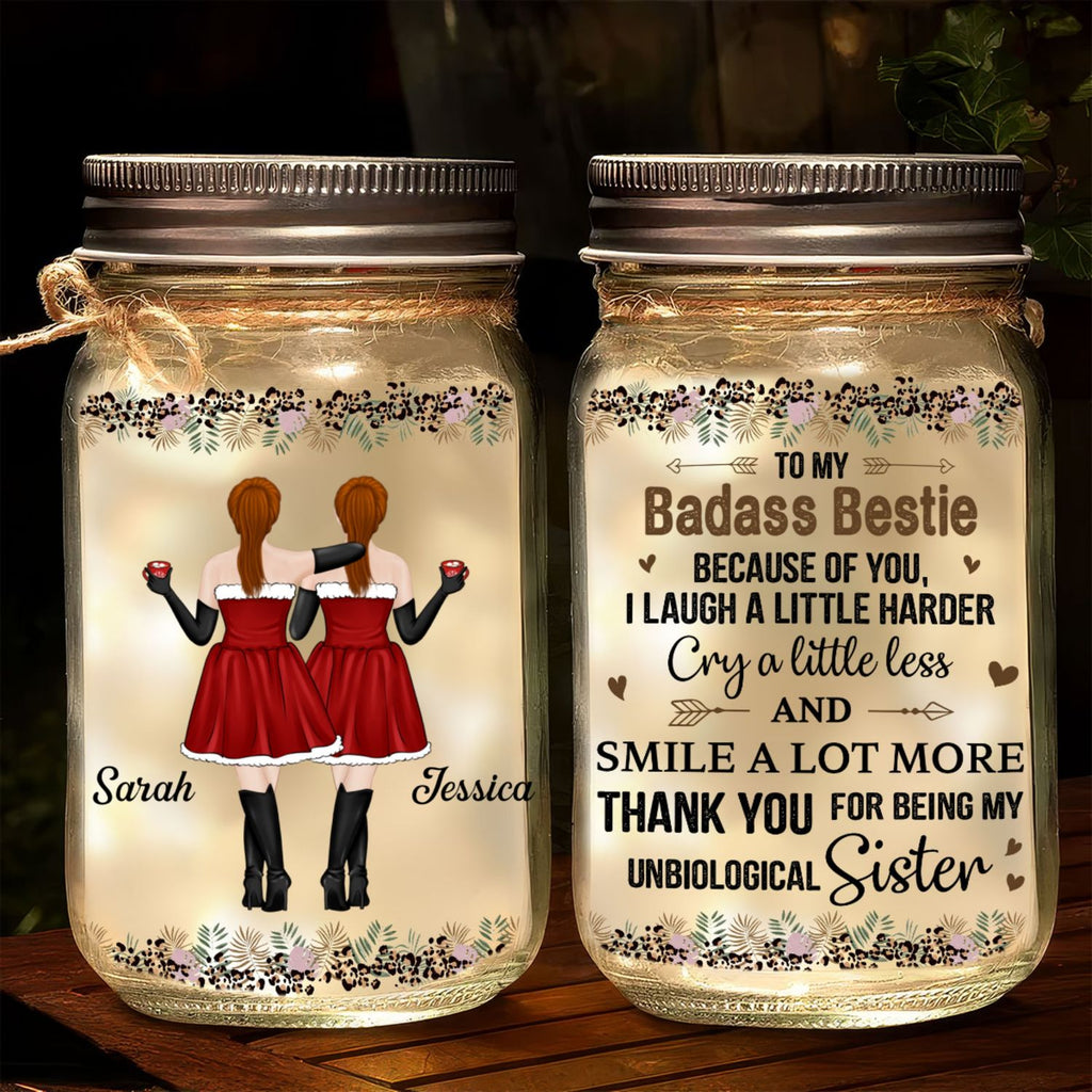 Thanks For Being My Unbiological Sister - Personalized Mason Jar Light