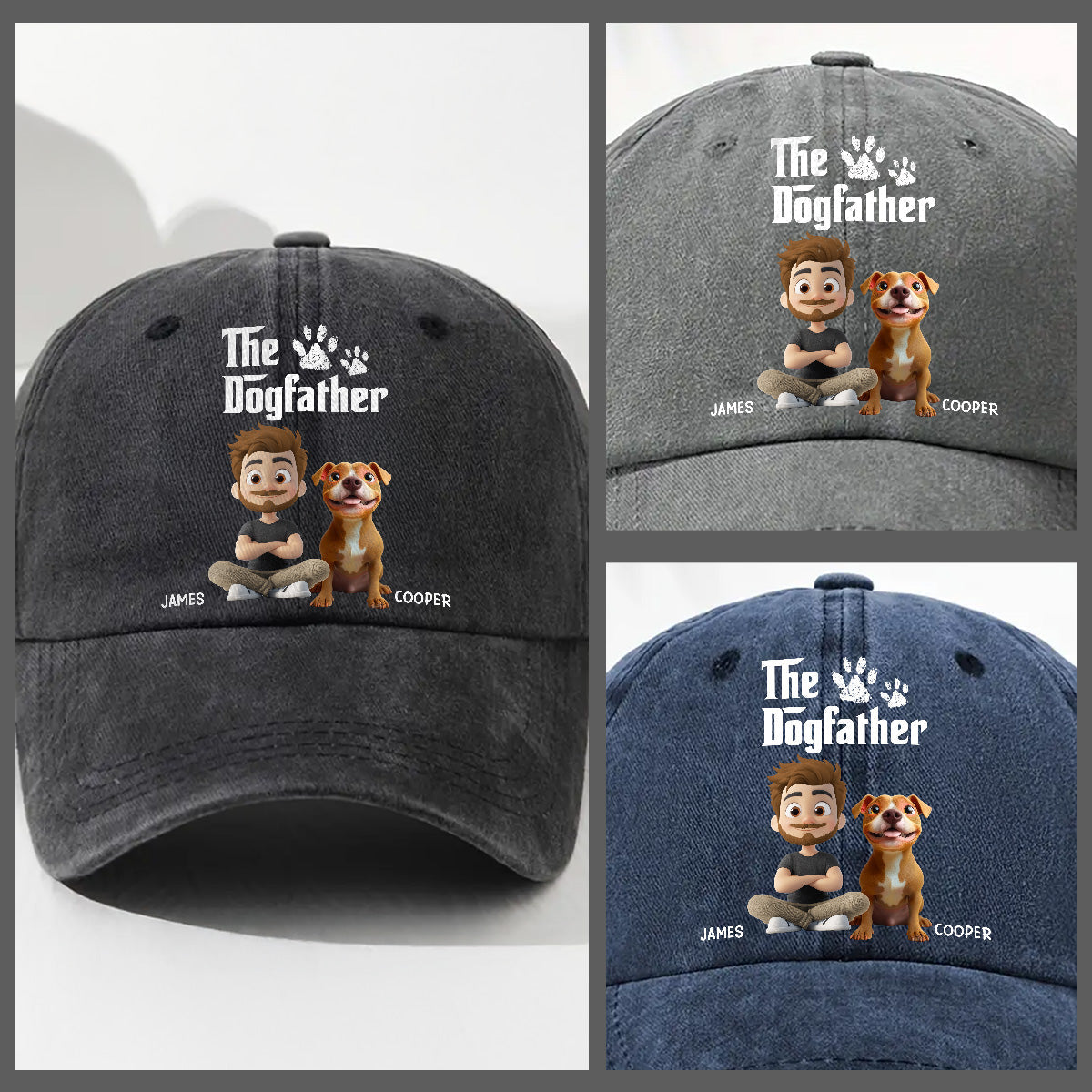Custom Christmas Headwear Birthday Gifts for Dog Parents • Cool Dog Father - Personalized Vintage Washed Denim Cap