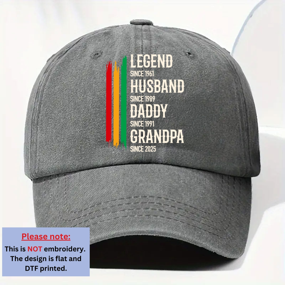 Custom Christmas Headwear Birthday Gifts for Grandpa • The Black Legend - Personalized Vintage Washed Denim Cap