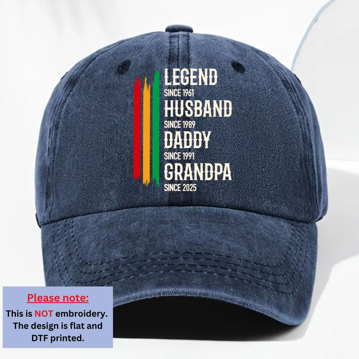 Custom Christmas Headwear Birthday Gifts for Grandpa • The Black Legend - Personalized Vintage Washed Denim Cap