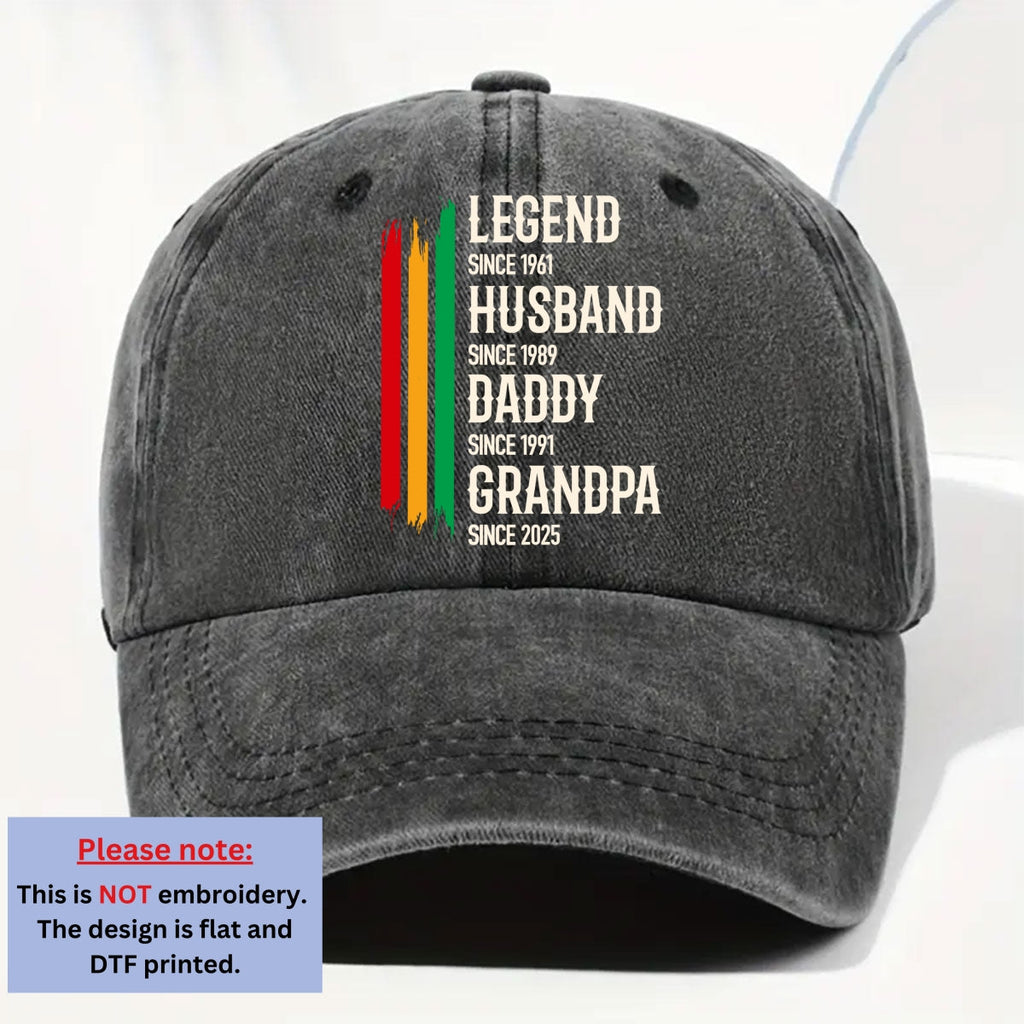 Custom Christmas Headwear Birthday Gifts for Grandpa • The Black Legend - Personalized Vintage Washed Denim Cap