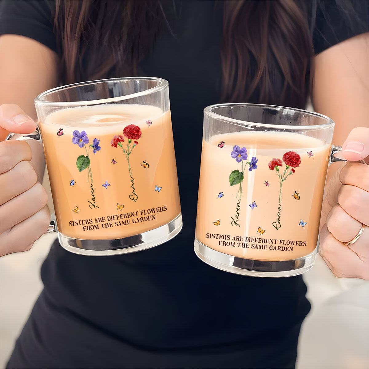 Custom Christmas & Birthday Keepsake Gift • Sisters Are Different Flowers From The Same Garden - Personalized Glass Mug
