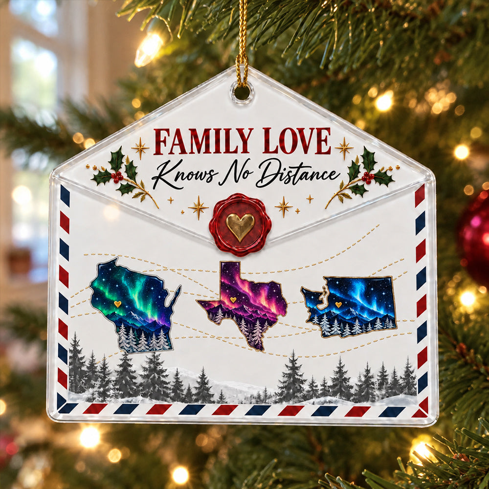 Custom Family Christmas Ornament for Long Distance Families •  Family Over Distance - Personalized Acrylic Ornament