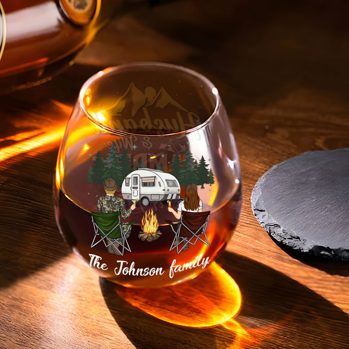 Camping Couple Husband And Wife - Personalized Wine Glass