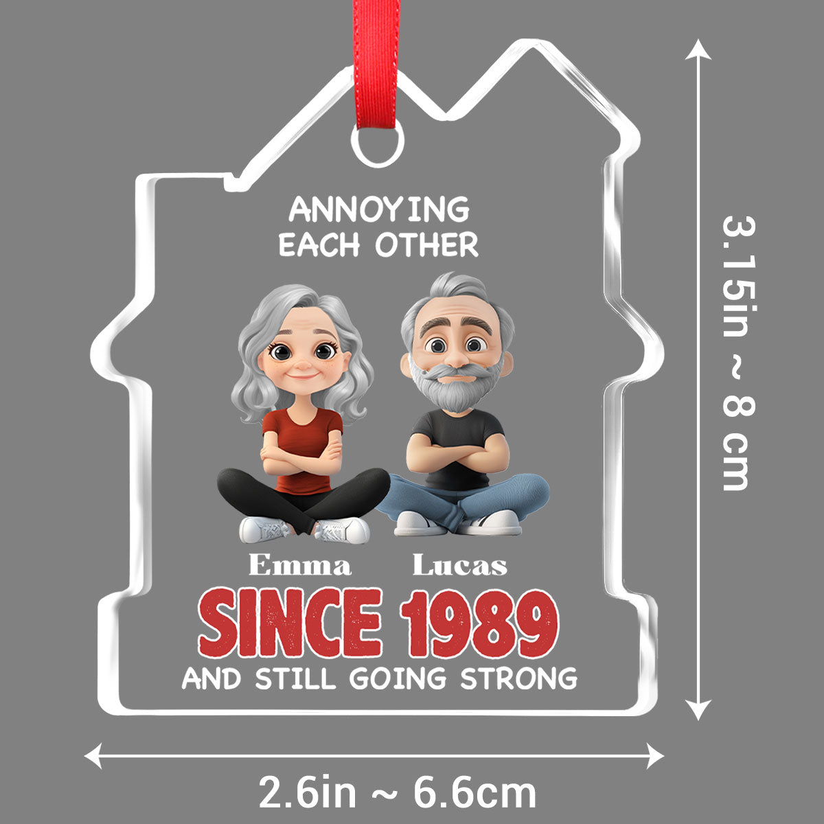 Custom Couple Christmas Ornament, Anniversary Gift •  Together Forever - Personalized House Shaped Glass Ornament