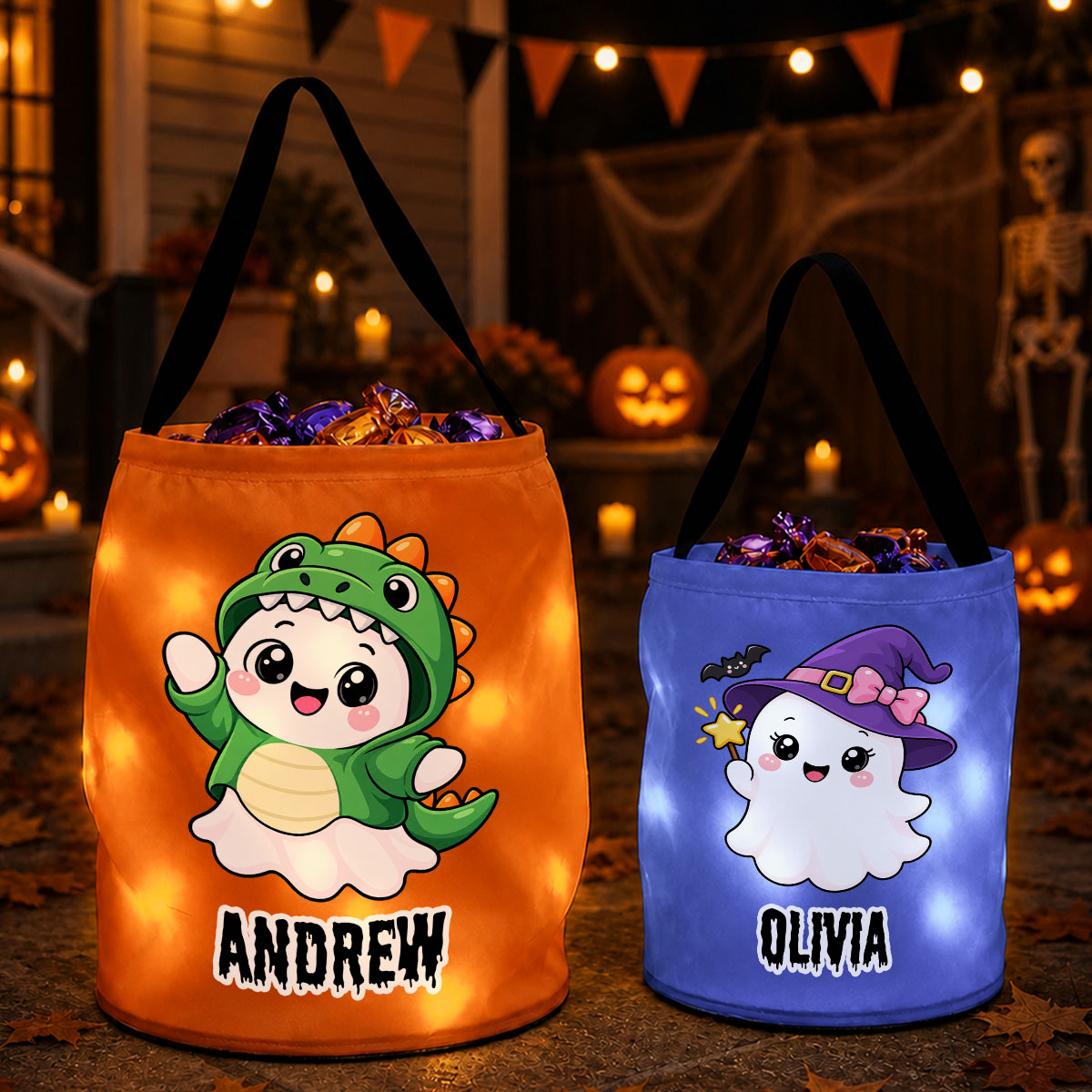 Trick Or Treat Ghost - Personalized Light Up Basket