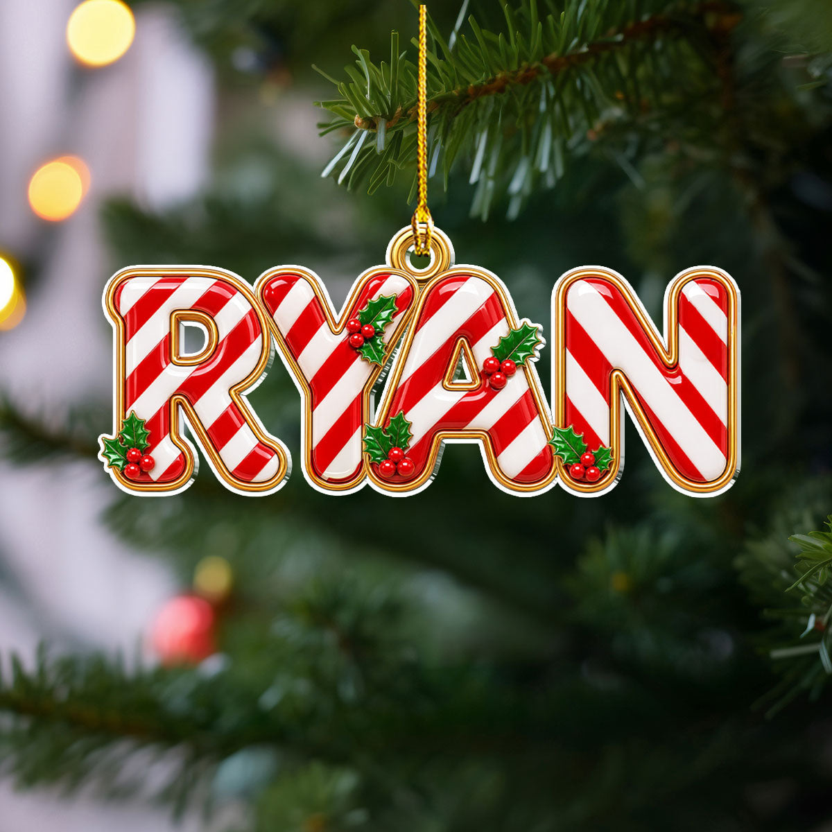 Custom Letter Christmas Ornament & Stocking Tag with Name • Family Name - Personalized Acrylic Ornament